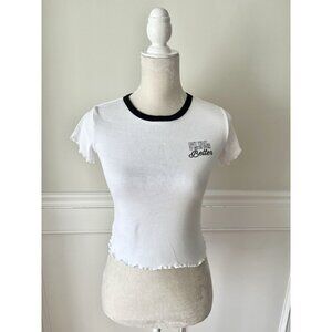 RT Babydoll Tee White & Black Ringer "But Wait... It Gets Even Better" Tee S